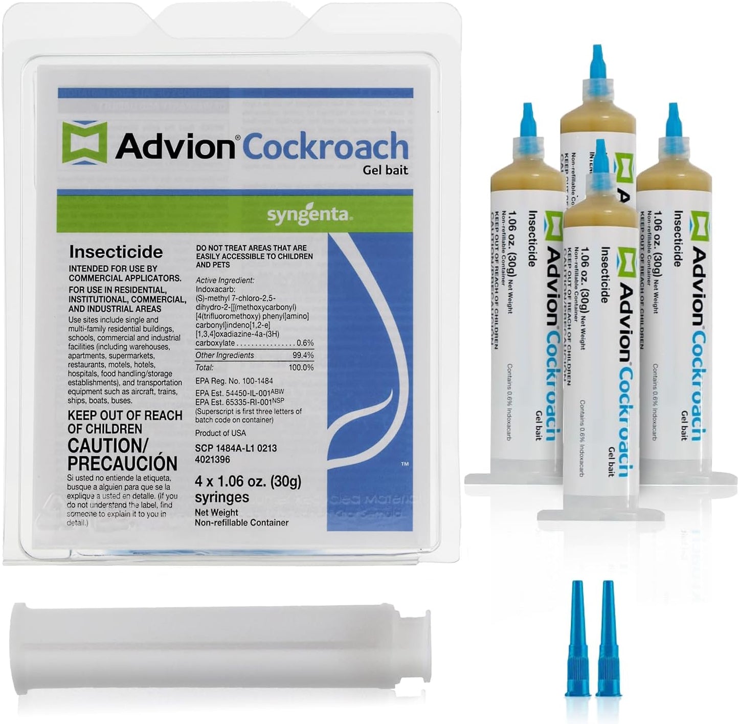 Advion Cockroach Gel Bait - 4 Tubes (30g each), Includes 1 Plunger and 2 Tips